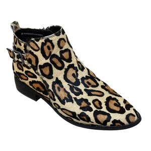 Blondo Women Boots Tan 8.5 Waterproof Cheetah Calf Hair Ankle Booties Maximalist